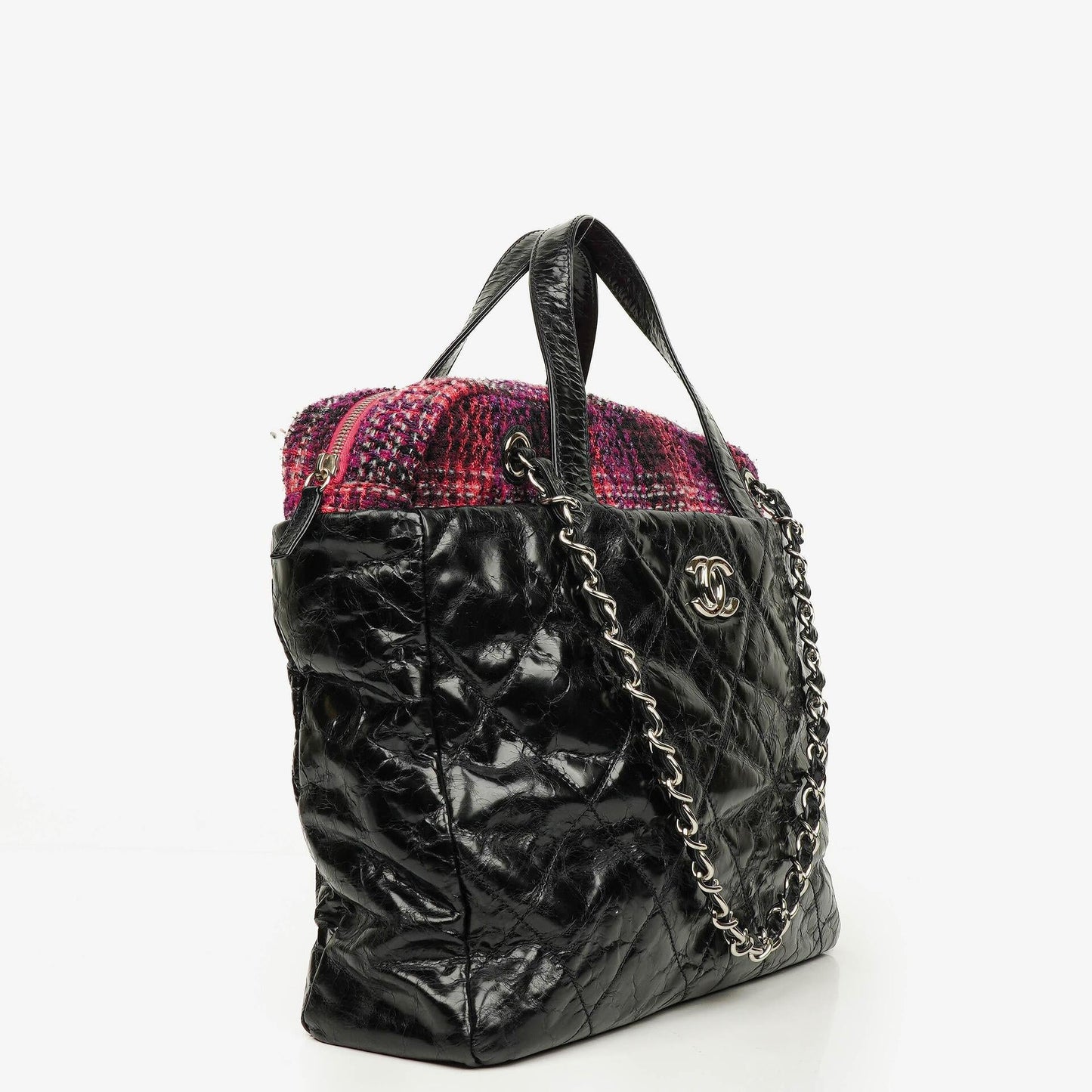Chanel Black Quilted Glazed Calfskin Leather and Tweed Portobello Tote Bag