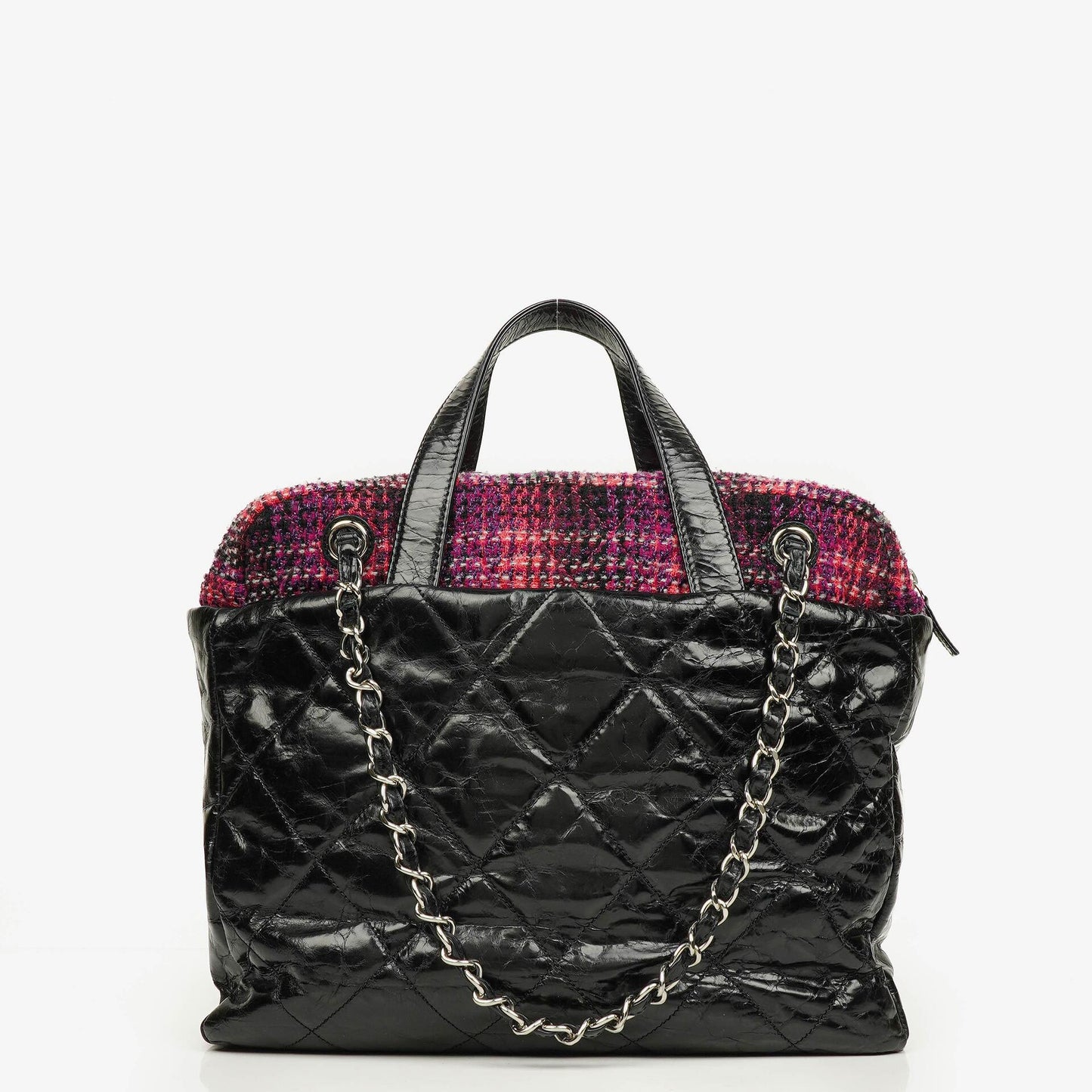 Chanel Black Quilted Glazed Calfskin Leather and Tweed Portobello Tote Bag