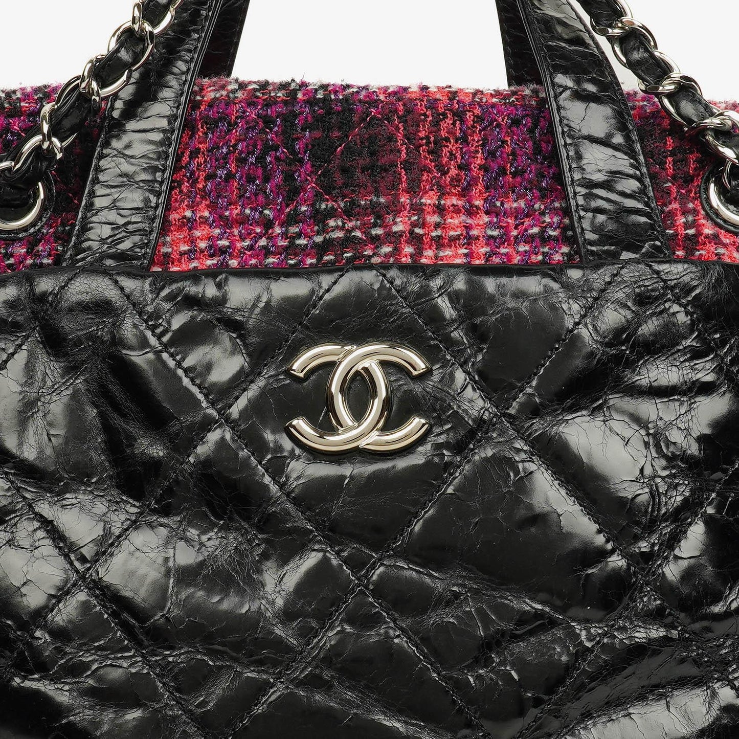 Chanel Black Quilted Glazed Calfskin Leather and Tweed Portobello Tote Bag