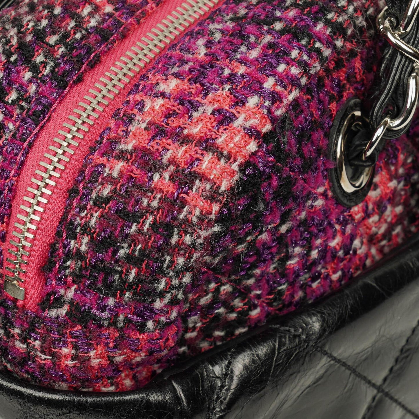 Chanel Black Quilted Glazed Calfskin Leather and Tweed Portobello Tote Bag