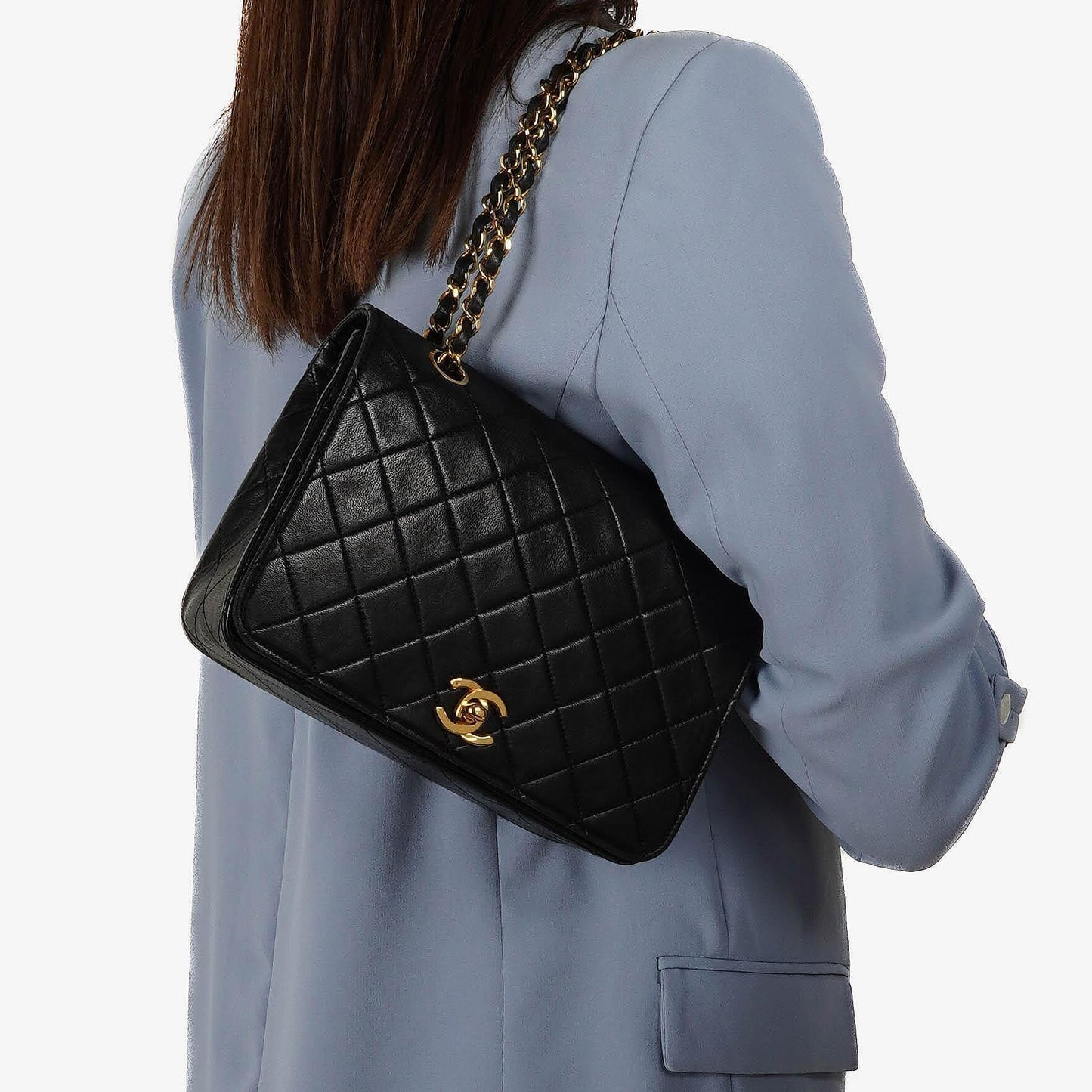 Chanel Black Quilted Lambskin Full Flap Bag With 24K Hardware