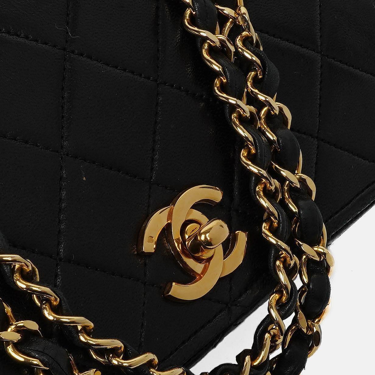 Chanel Black Quilted Lambskin Full Flap Bag With 24K Hardware