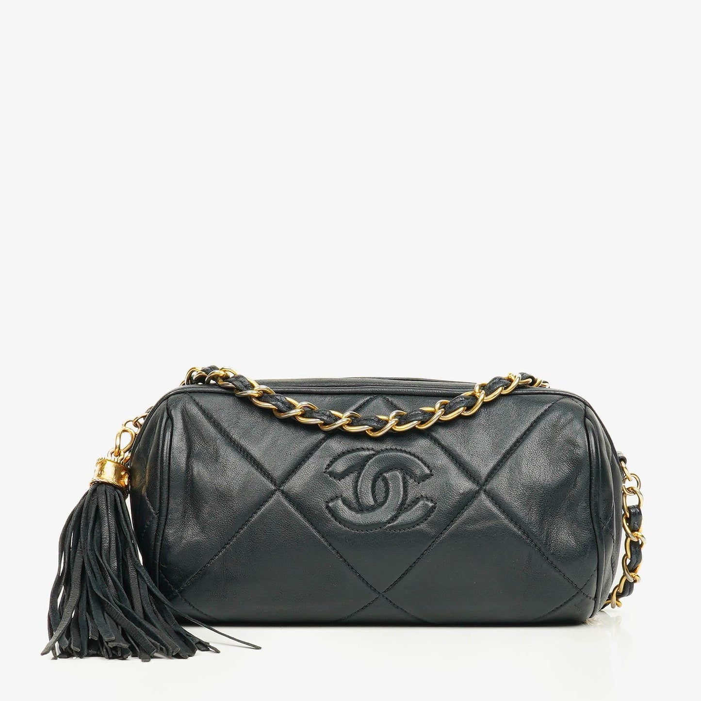 Chanel Black Quilted Lambskin Leather Mini Tassel Barrel Bag