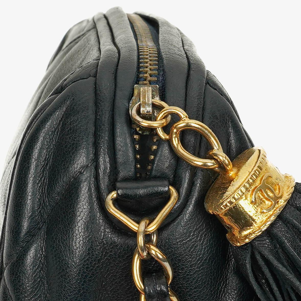 Chanel Black Quilted Lambskin Leather Mini Tassel Barrel Bag