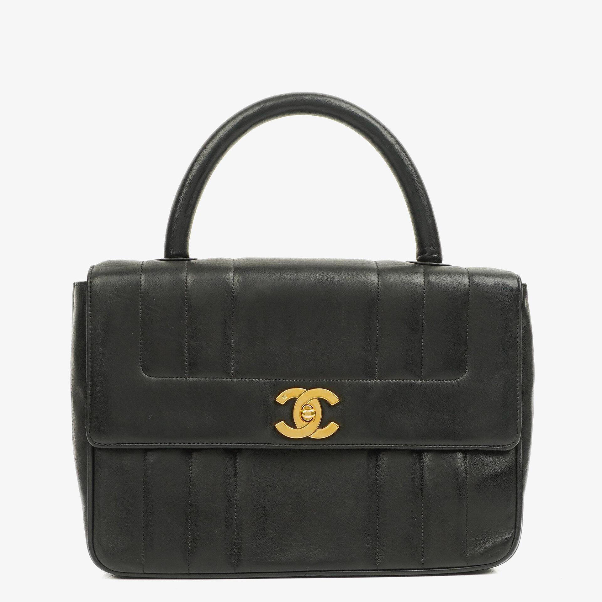 Chanel Kelly Black Vertical Quilted Lambskin Flap Bag With 24K Gold-Plated Hardware