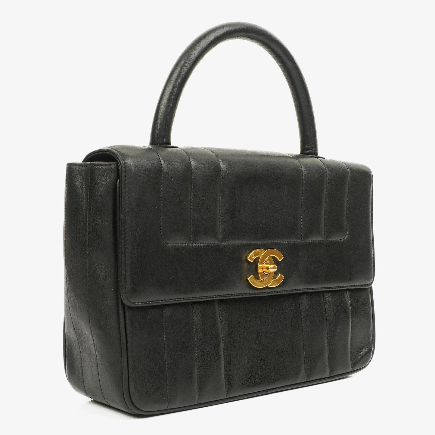 Chanel Kelly Black Vertical Quilted Lambskin Flap Bag With 24K Gold-Plated Hardware