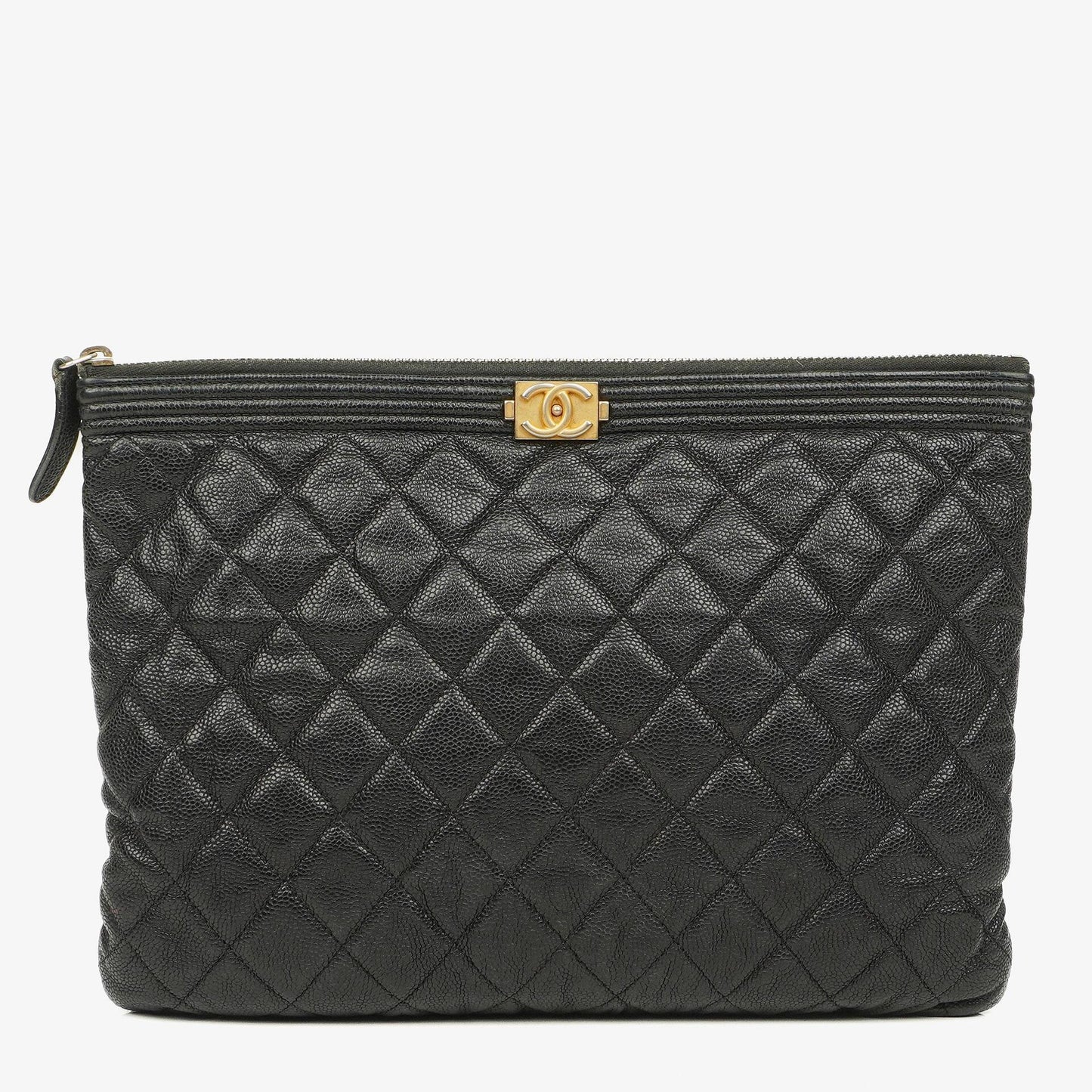 Chanel Black Quilted Leather Caviar Boy Medium Clutch