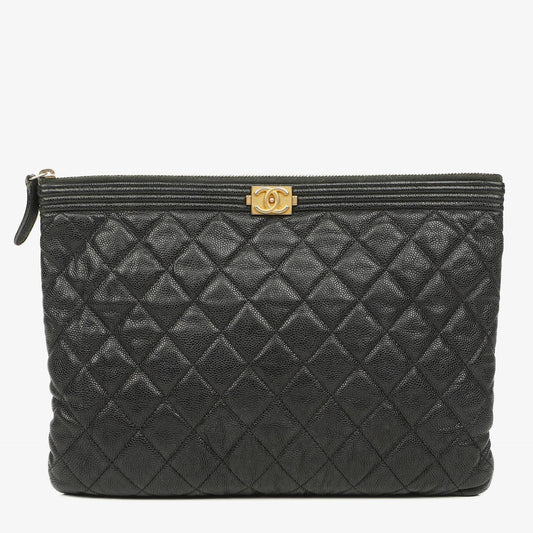 Chanel Black Quilted Leather Caviar Boy Medium Clutch