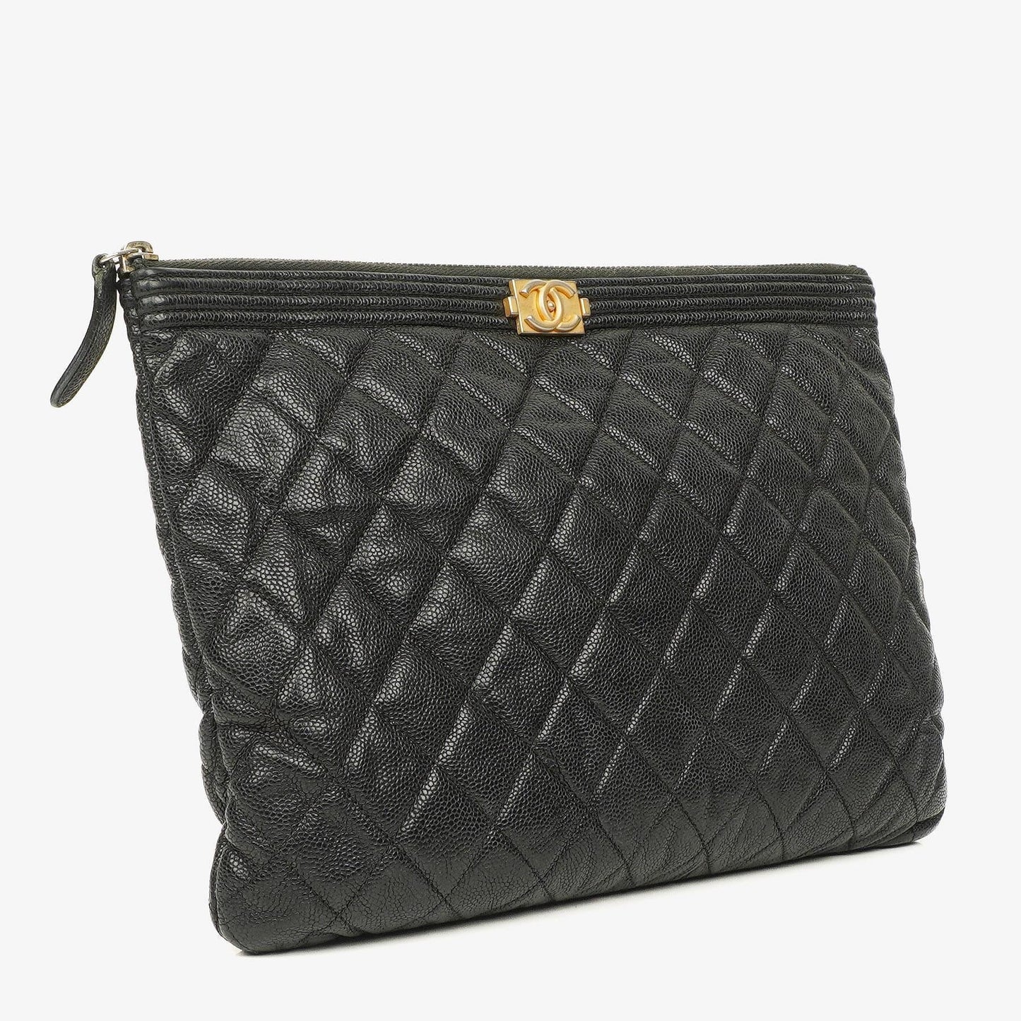 Chanel Black Quilted Leather Caviar Boy Medium Clutch