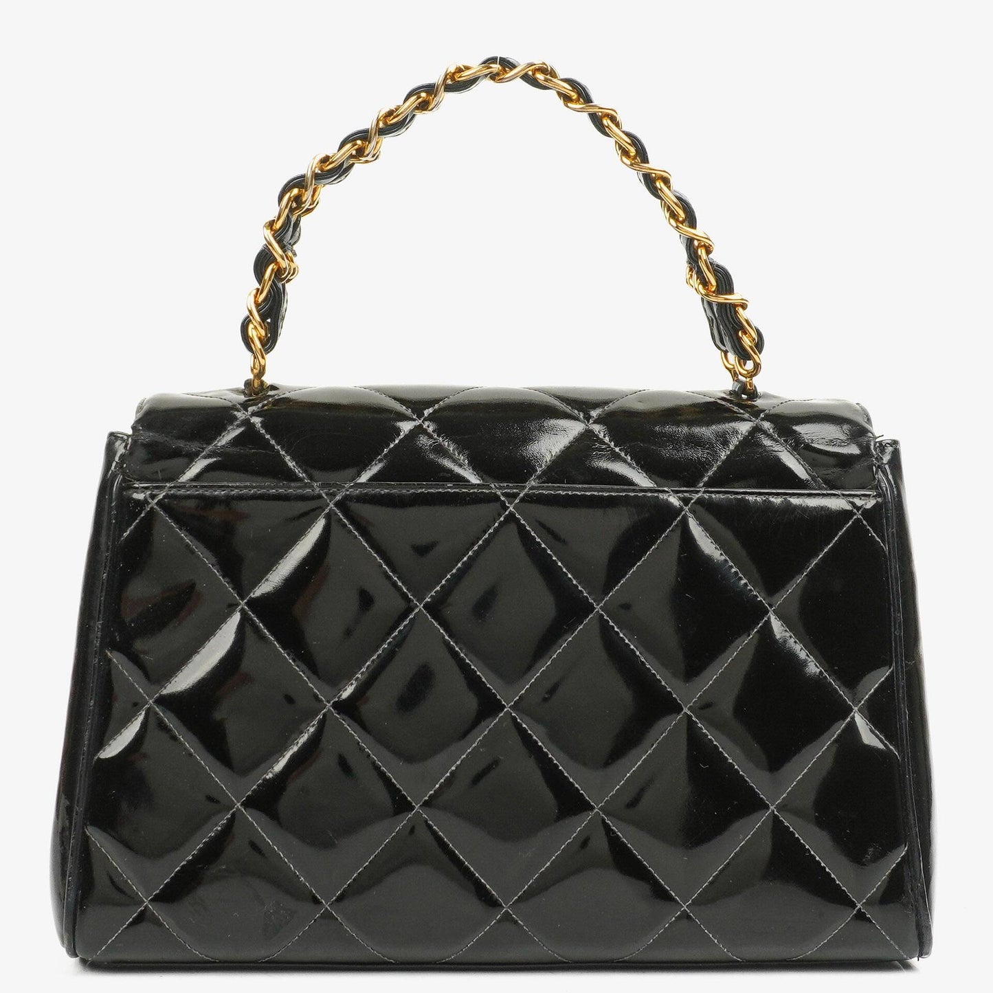 Chanel Black Quilted Patent Leather CC Flap Double Chain Bag