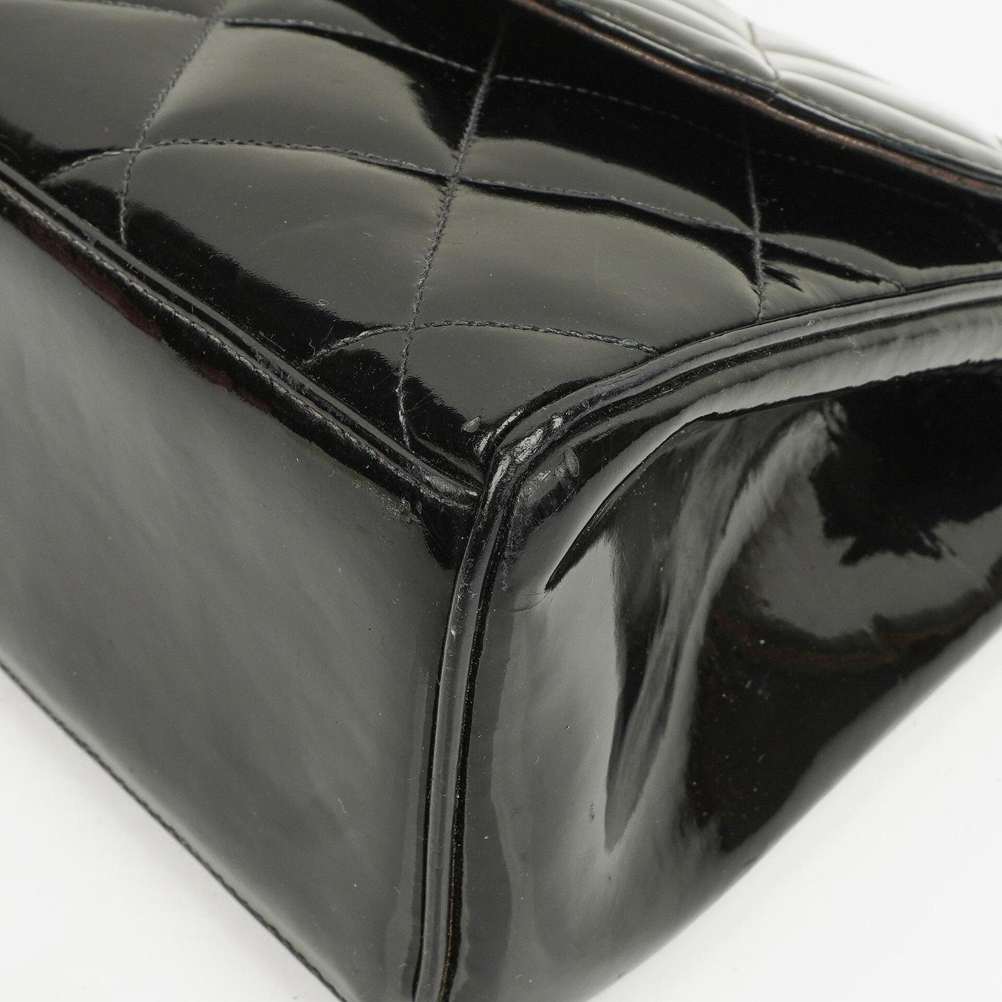 Chanel Black Quilted Patent Leather CC Flap Double Chain Bag