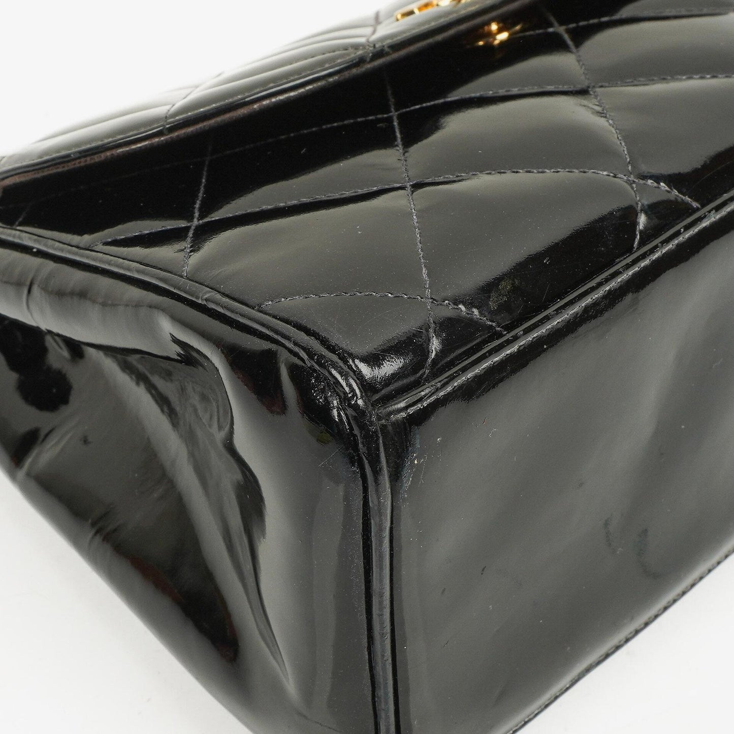 Chanel Black Quilted Patent Leather CC Flap Double Chain Bag