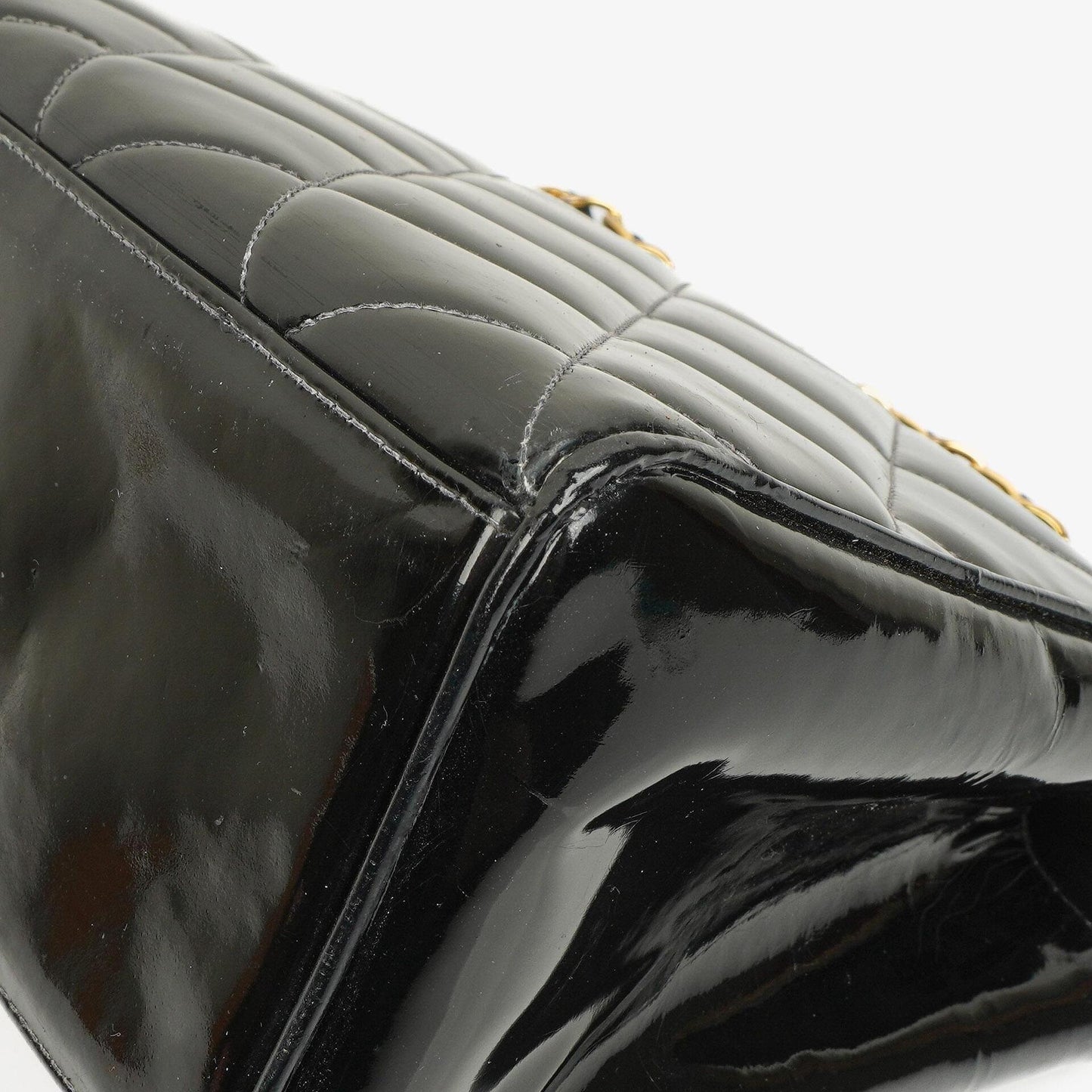 Chanel Black Quilted Patent Leather CC Flap Double Chain Bag