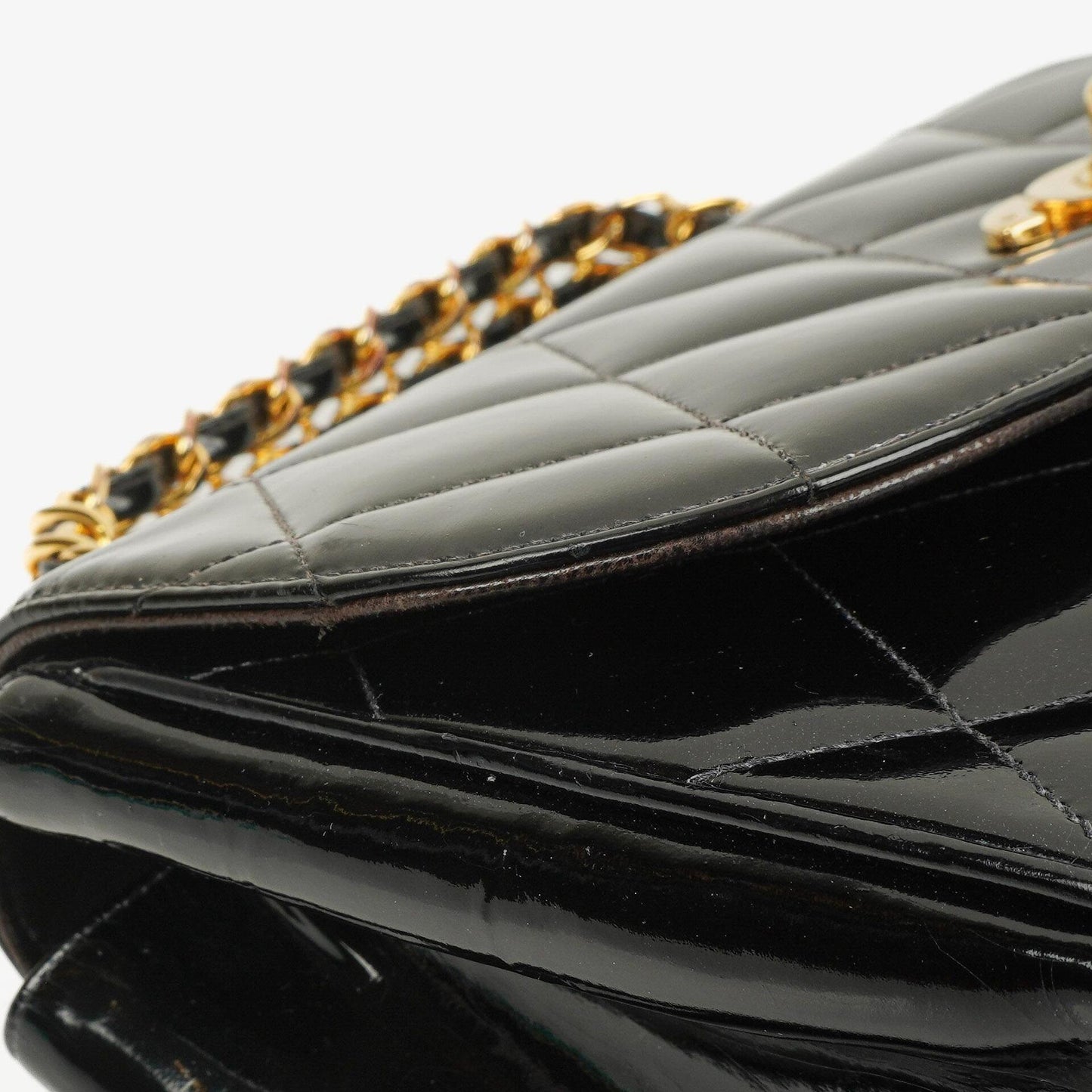 Chanel Black Quilted Patent Leather CC Flap Double Chain Bag