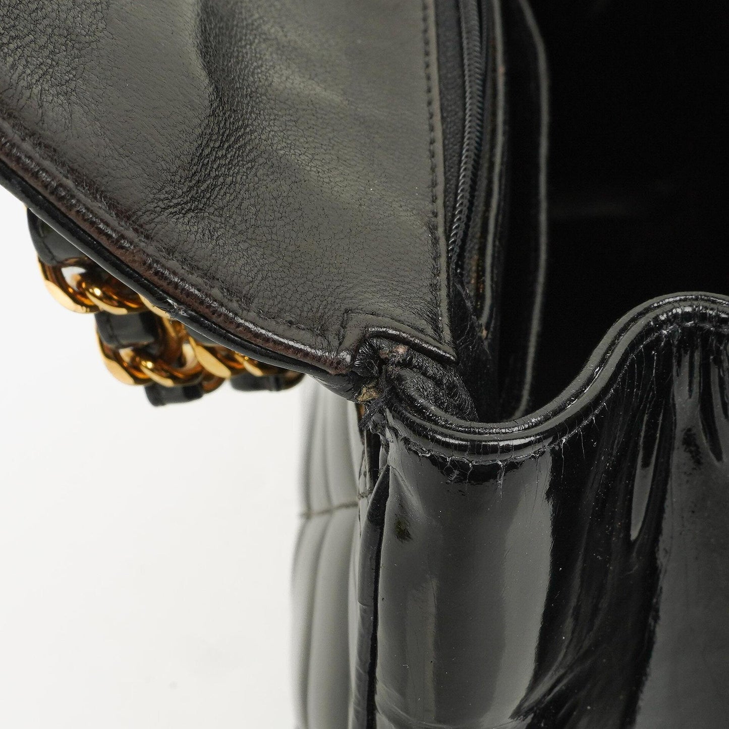 Chanel Black Quilted Patent Leather CC Flap Double Chain Bag