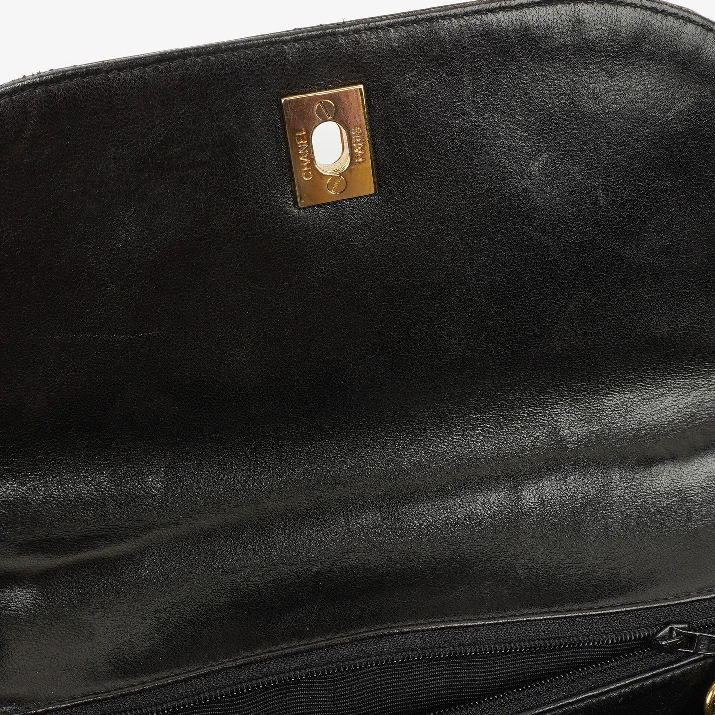 Chanel Black Quilted Patent Leather CC Flap Double Chain Bag