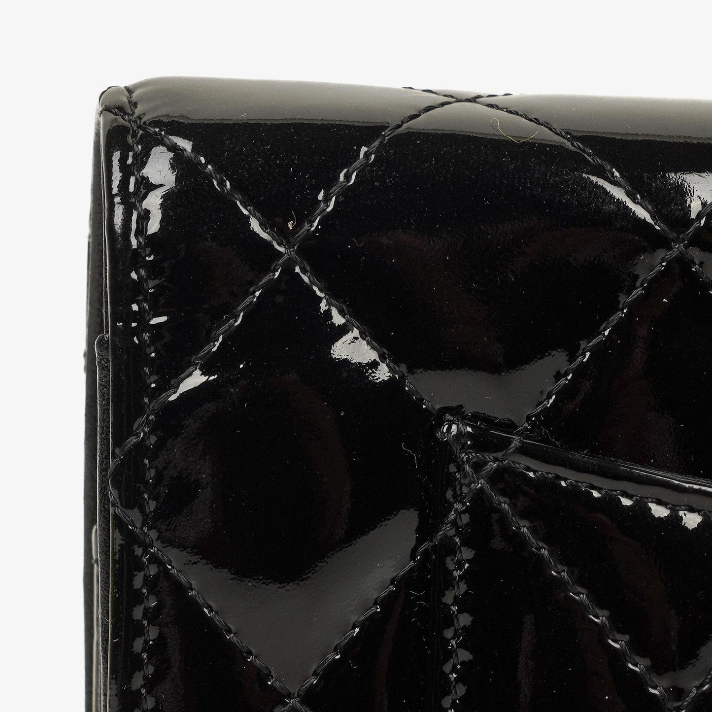 Chanel Black Quilted Patent Leather Wallet On Chain WOC With Silver-Tone Hardware