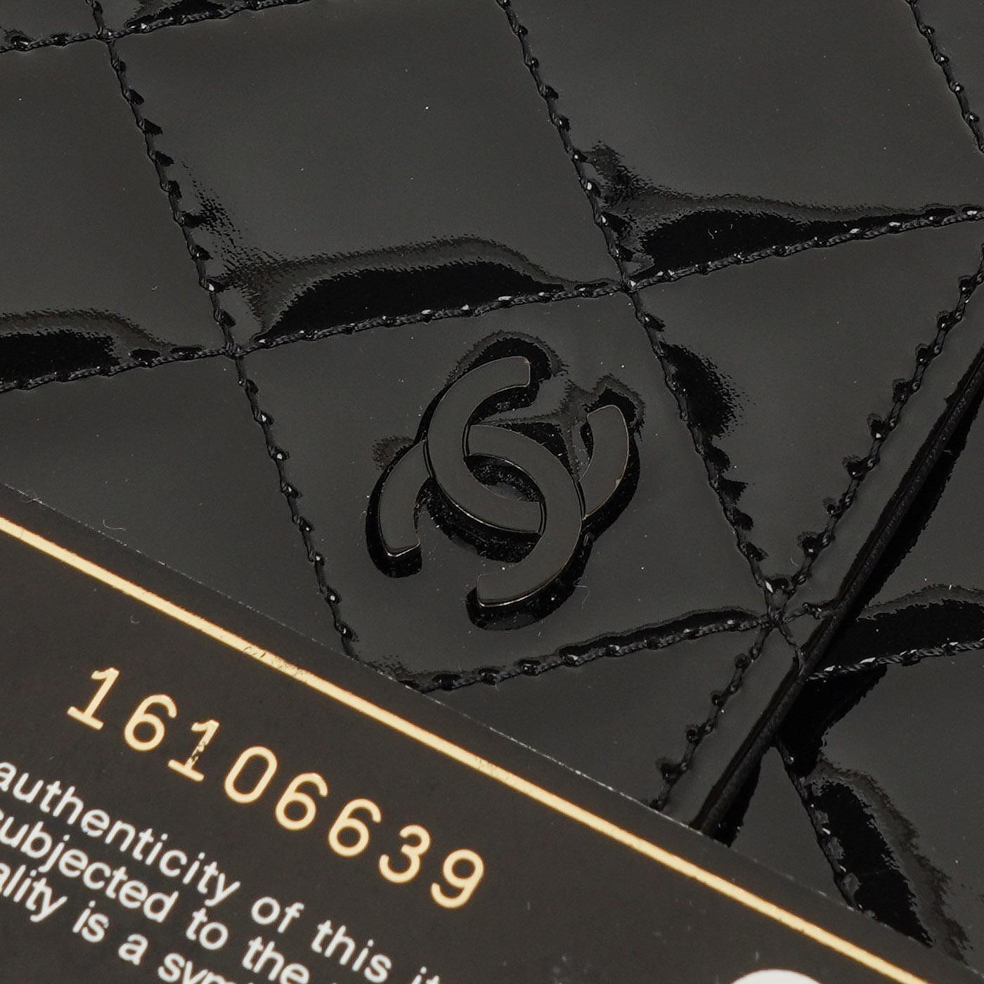 Chanel Black Quilted Patent Leather Wallet On Chain WOC With Silver-Tone Hardware