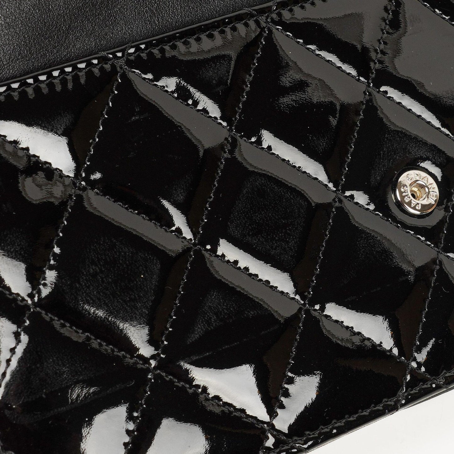 Chanel Black Quilted Patent Leather Wallet On Chain WOC With Silver-Tone Hardware