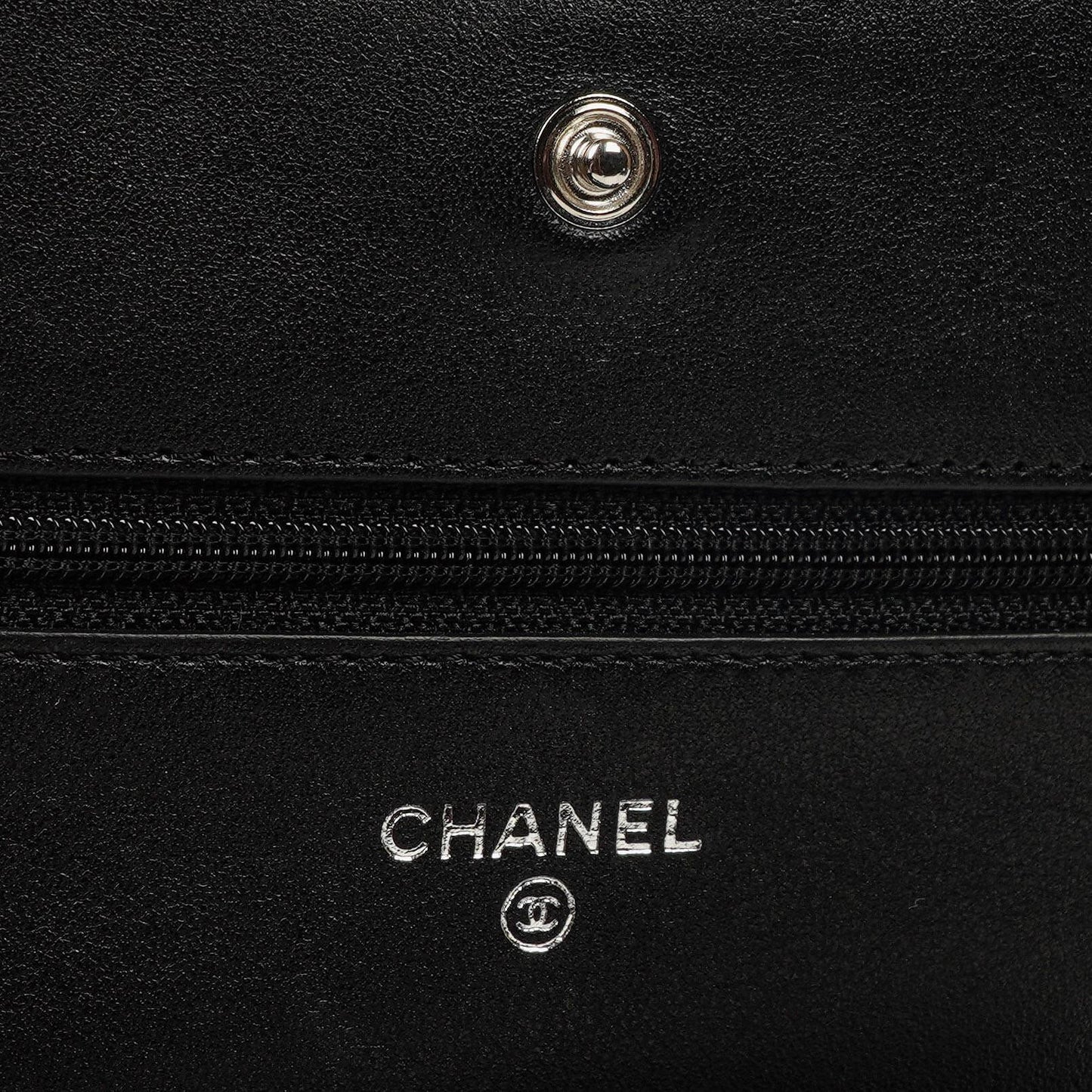 Chanel Black Quilted Patent Leather Wallet On Chain WOC With Silver-Tone Hardware