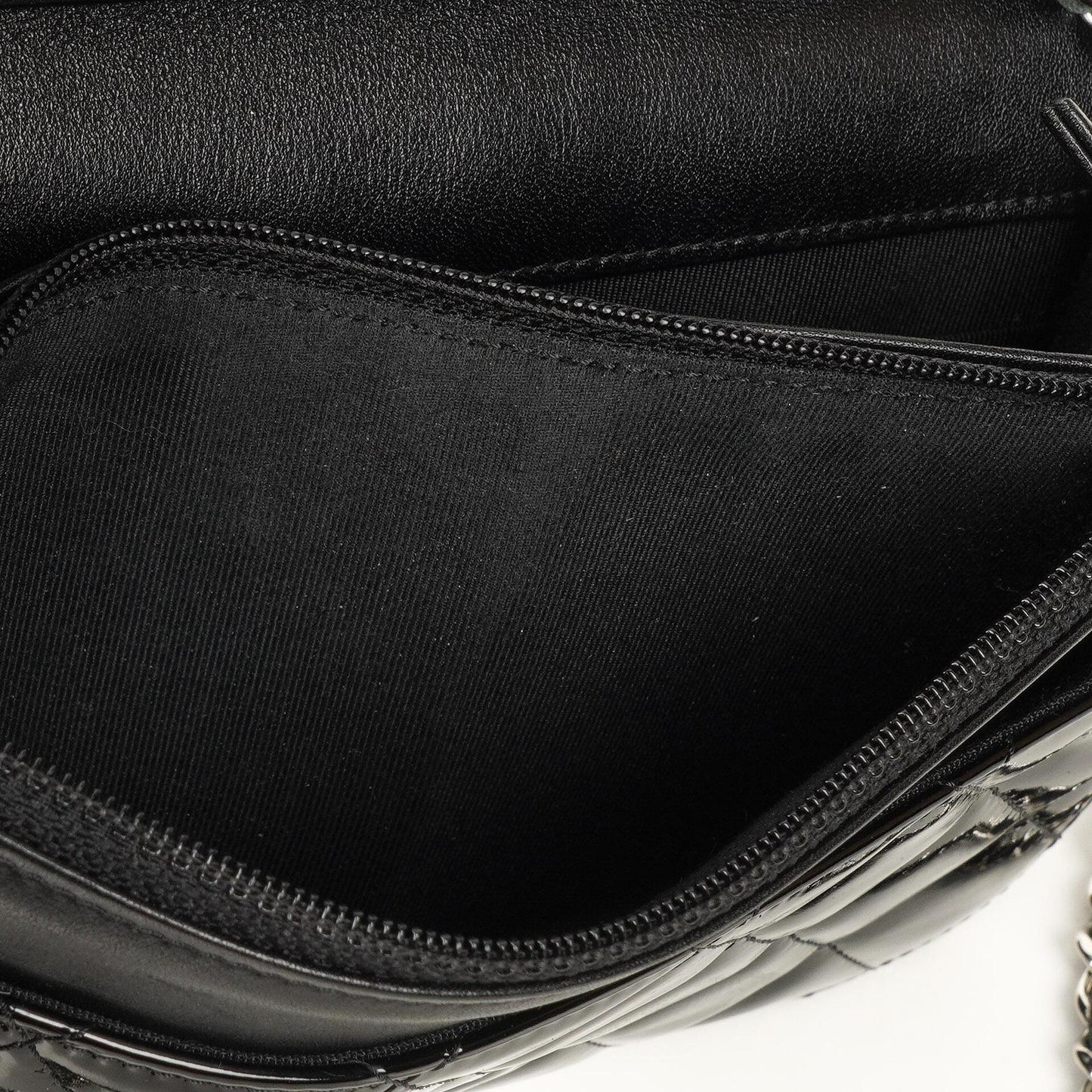 Chanel Black Quilted Patent Leather Wallet On Chain WOC With Silver-Tone Hardware