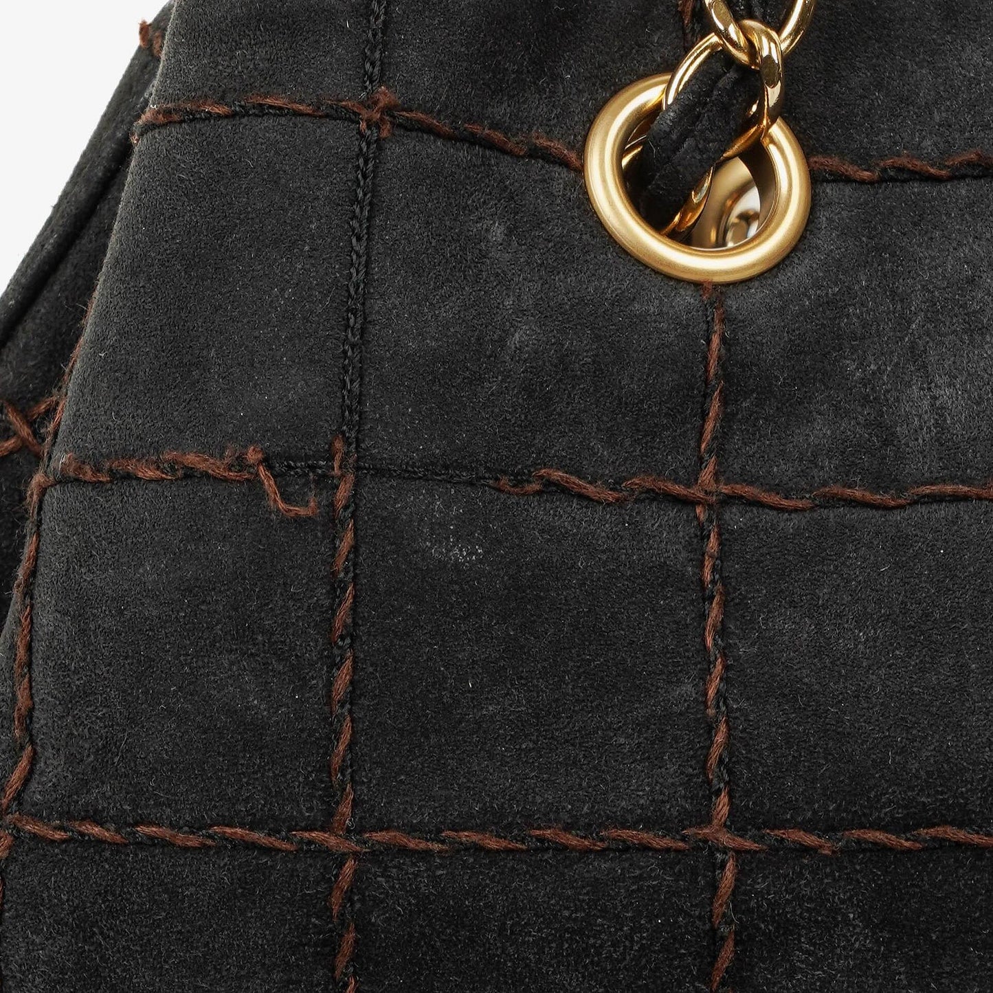 Chanel Black Suede Stitched Chocolate Bar Drawstring Tote Bag