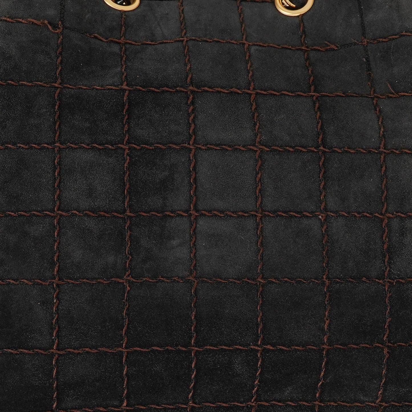 Chanel Black Suede Stitched Chocolate Bar Drawstring Tote Bag