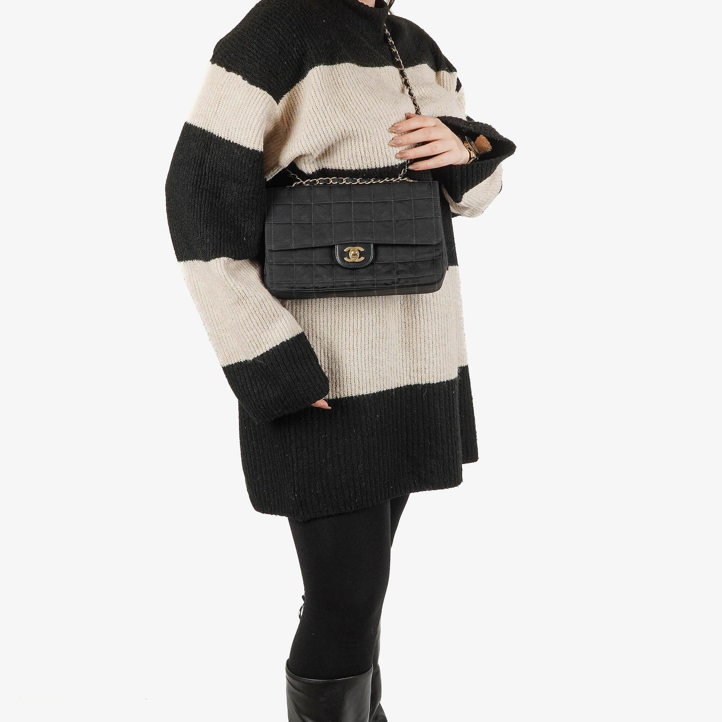 Chanel Black Travel Line Chocolate Bar Single Flap Bag