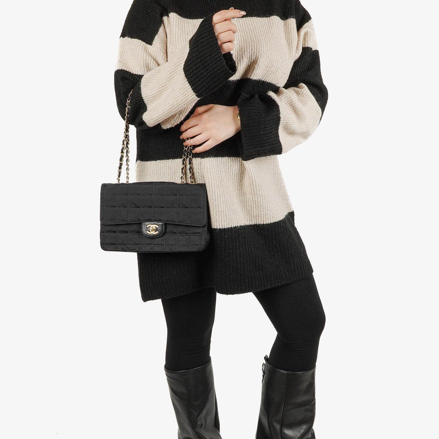 Chanel Black Travel Line Chocolate Bar Single Flap Bag