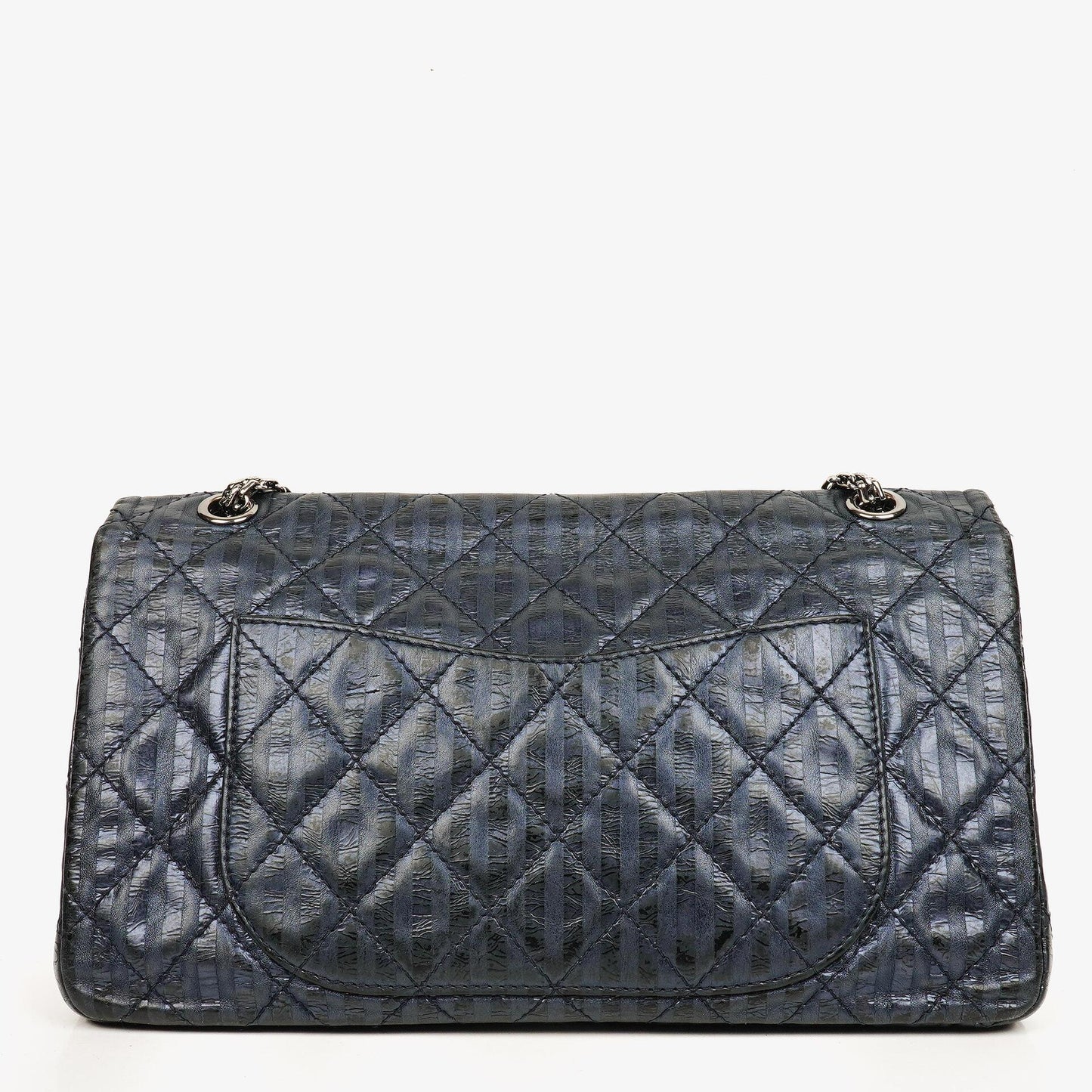 Chanel Blue Metallic Striped 2.55 Reissue Quilted Calfskin Leather 227 Jumbo Flap Bag