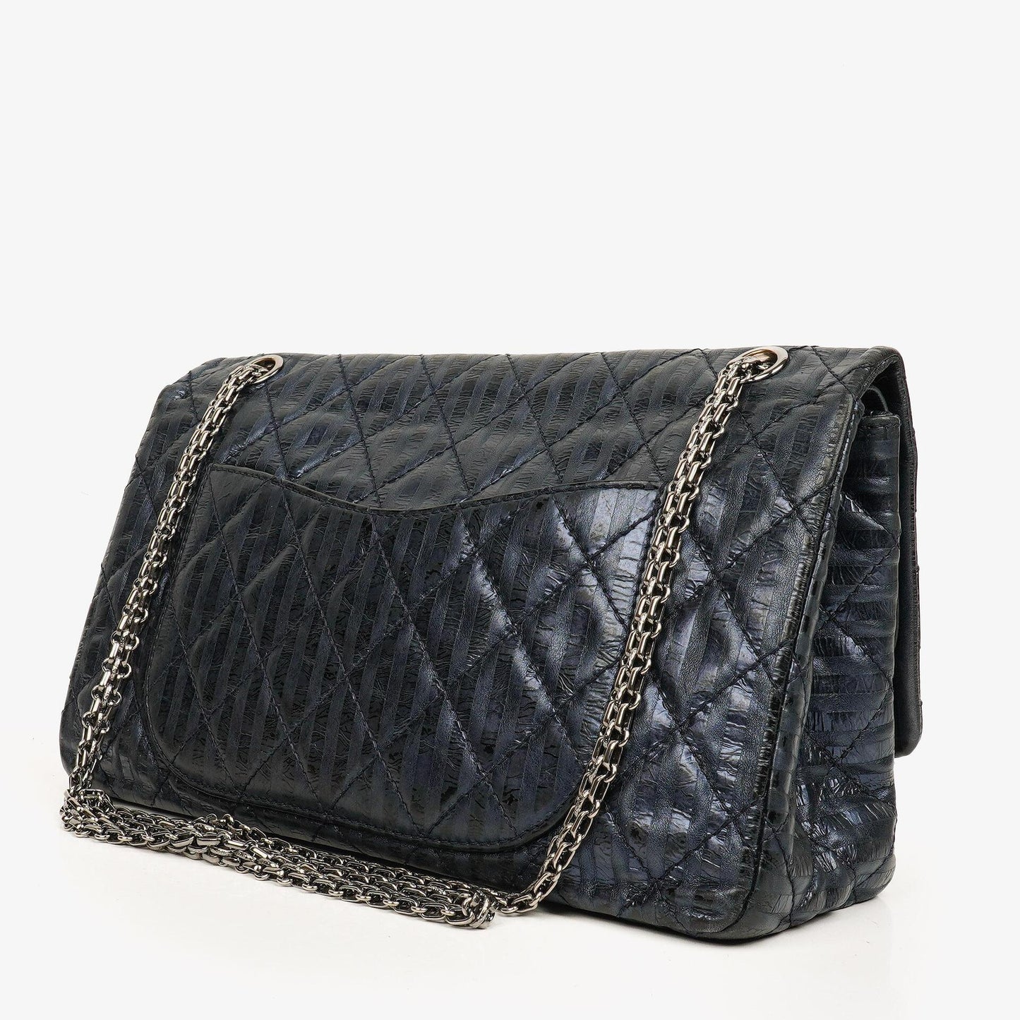 Chanel Blue Metallic Striped 2.55 Reissue Quilted Calfskin Leather 227 Jumbo Flap Bag
