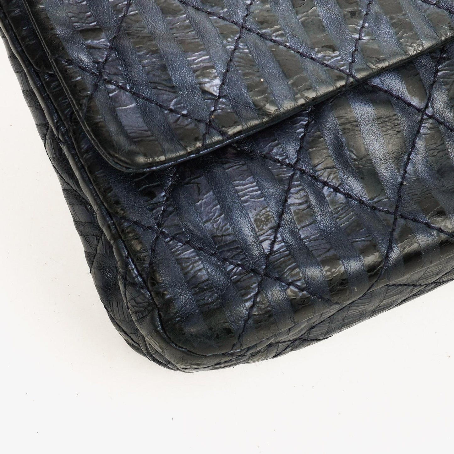 Chanel Blue Metallic Striped 2.55 Reissue Quilted Calfskin Leather 227 Jumbo Flap Bag