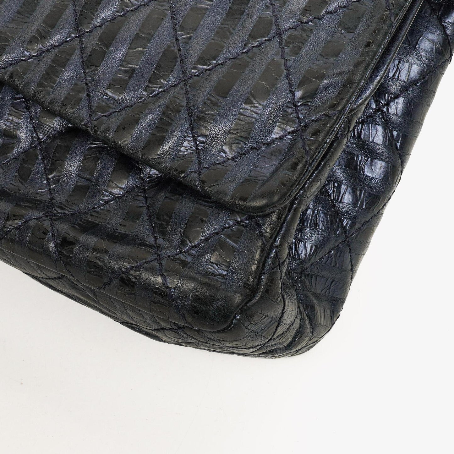 Chanel Blue Metallic Striped 2.55 Reissue Quilted Calfskin Leather 227 Jumbo Flap Bag