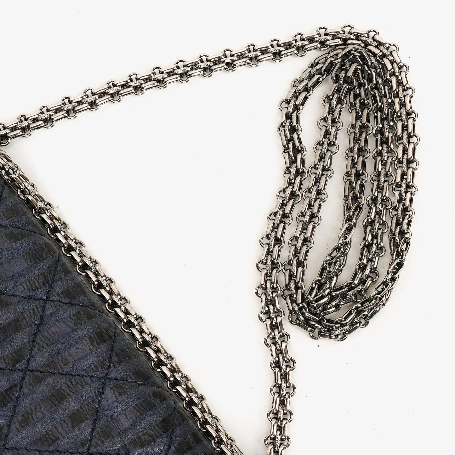 Chanel Blue Metallic Striped 2.55 Reissue Quilted Calfskin Leather 227 Jumbo Flap Bag