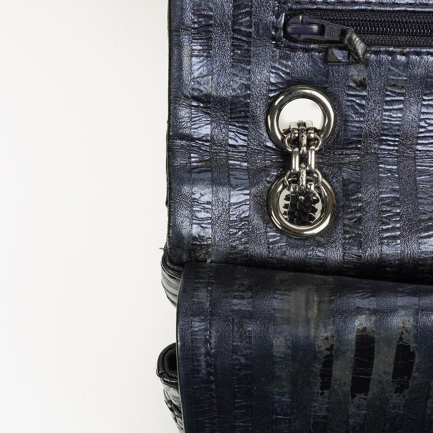 Chanel Blue Metallic Striped 2.55 Reissue Quilted Calfskin Leather 227 Jumbo Flap Bag
