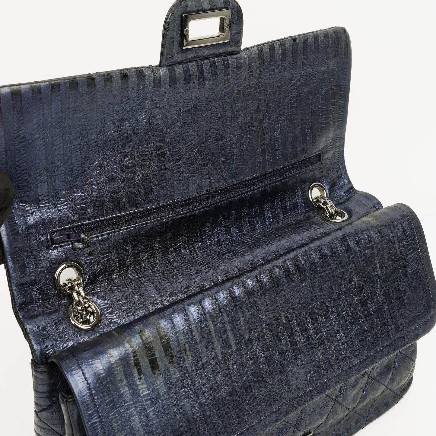 Chanel Blue Metallic Striped 2.55 Reissue Quilted Calfskin Leather 227 Jumbo Flap Bag