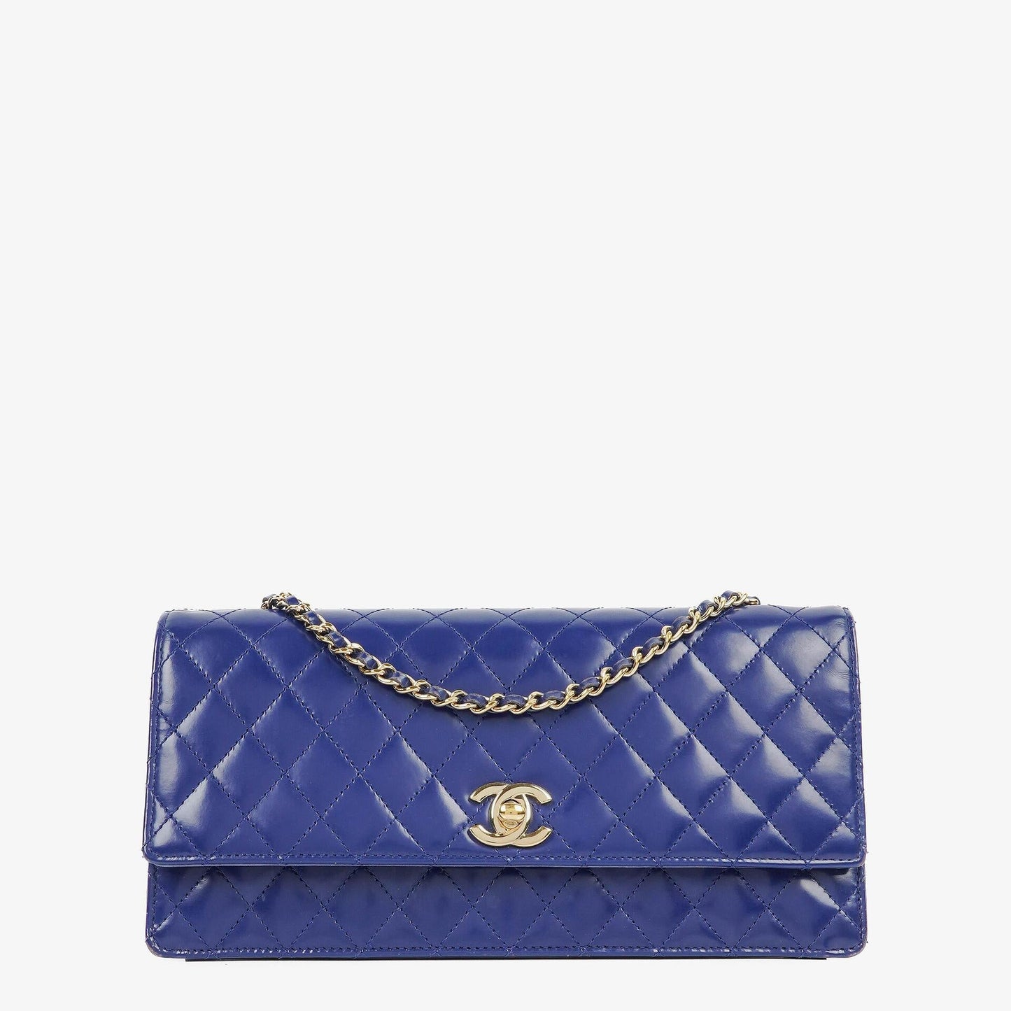 Chanel Blue Quilted Patent Leather Long Flap Bag