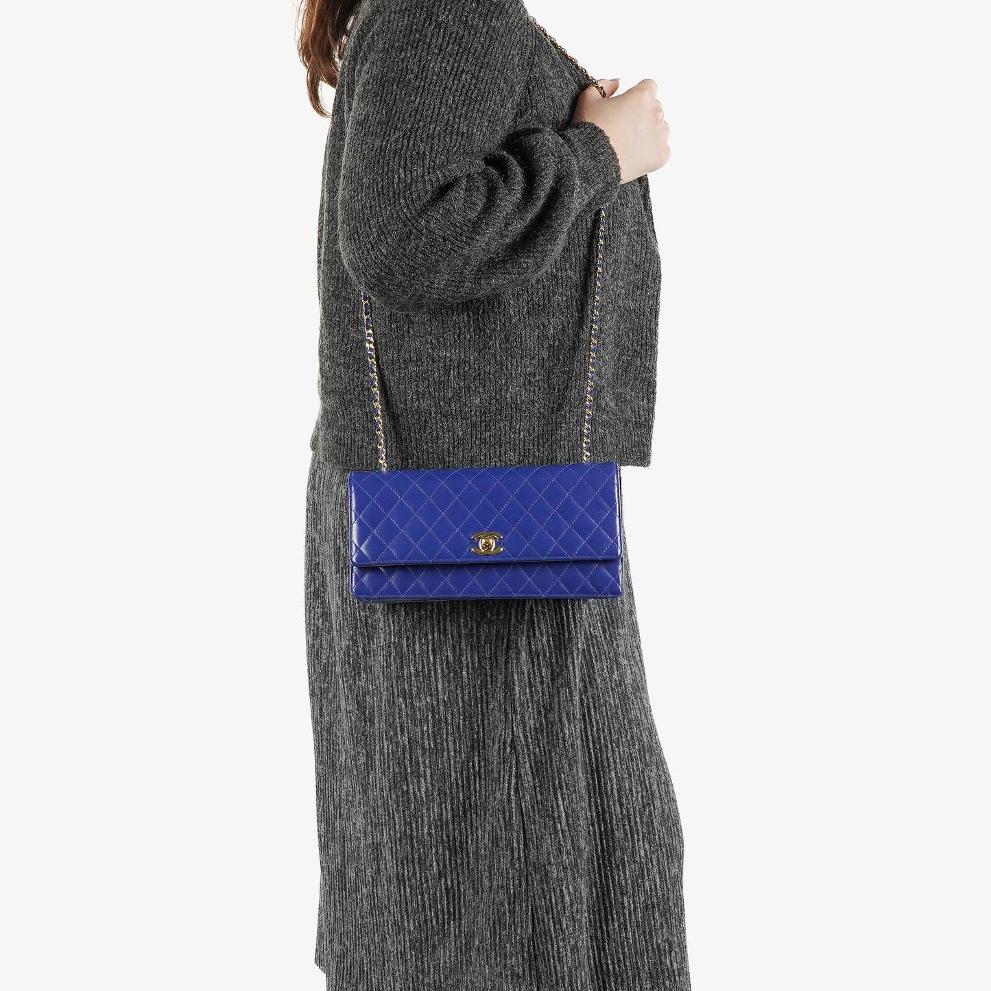 Chanel Blue Quilted Patent Leather Long Flap Bag