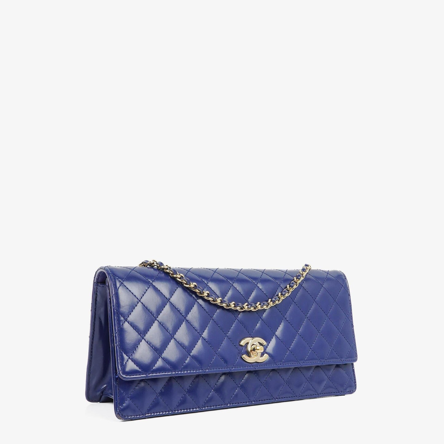 Chanel Blue Quilted Patent Leather Long Flap Bag