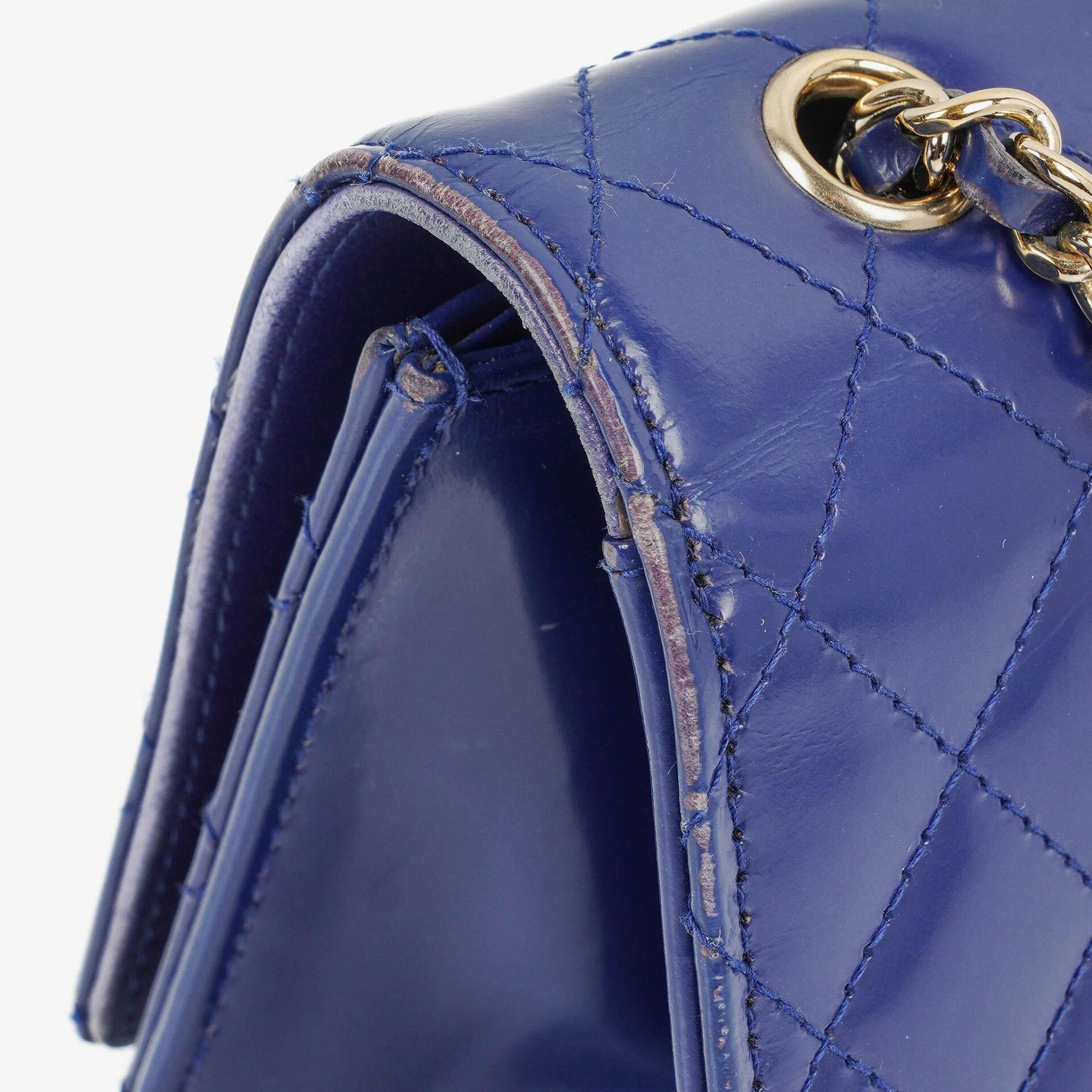 Chanel Blue Quilted Patent Leather Long Flap Bag
