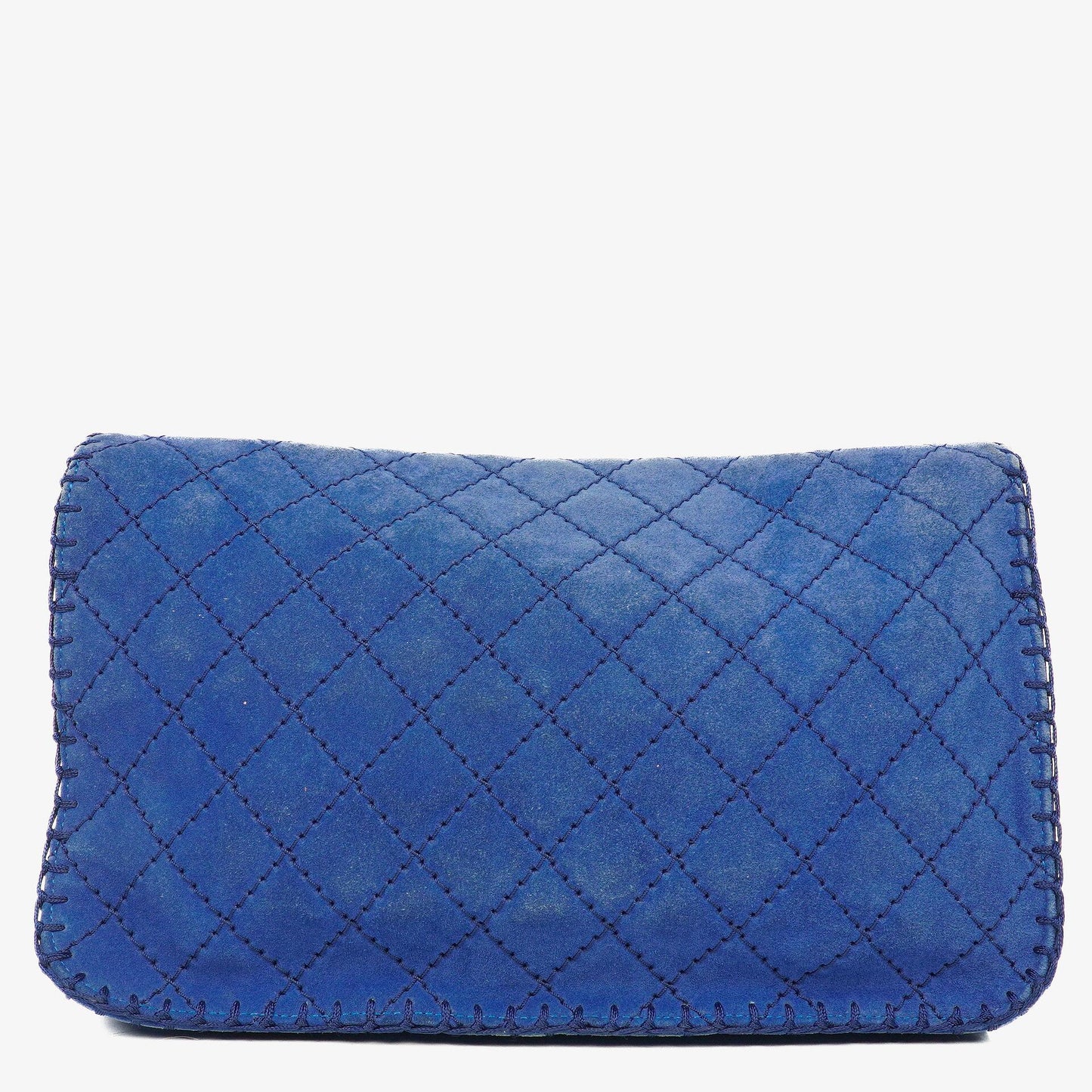 Chanel Blue Quilted Suede Whipstitch Large Flap Bag