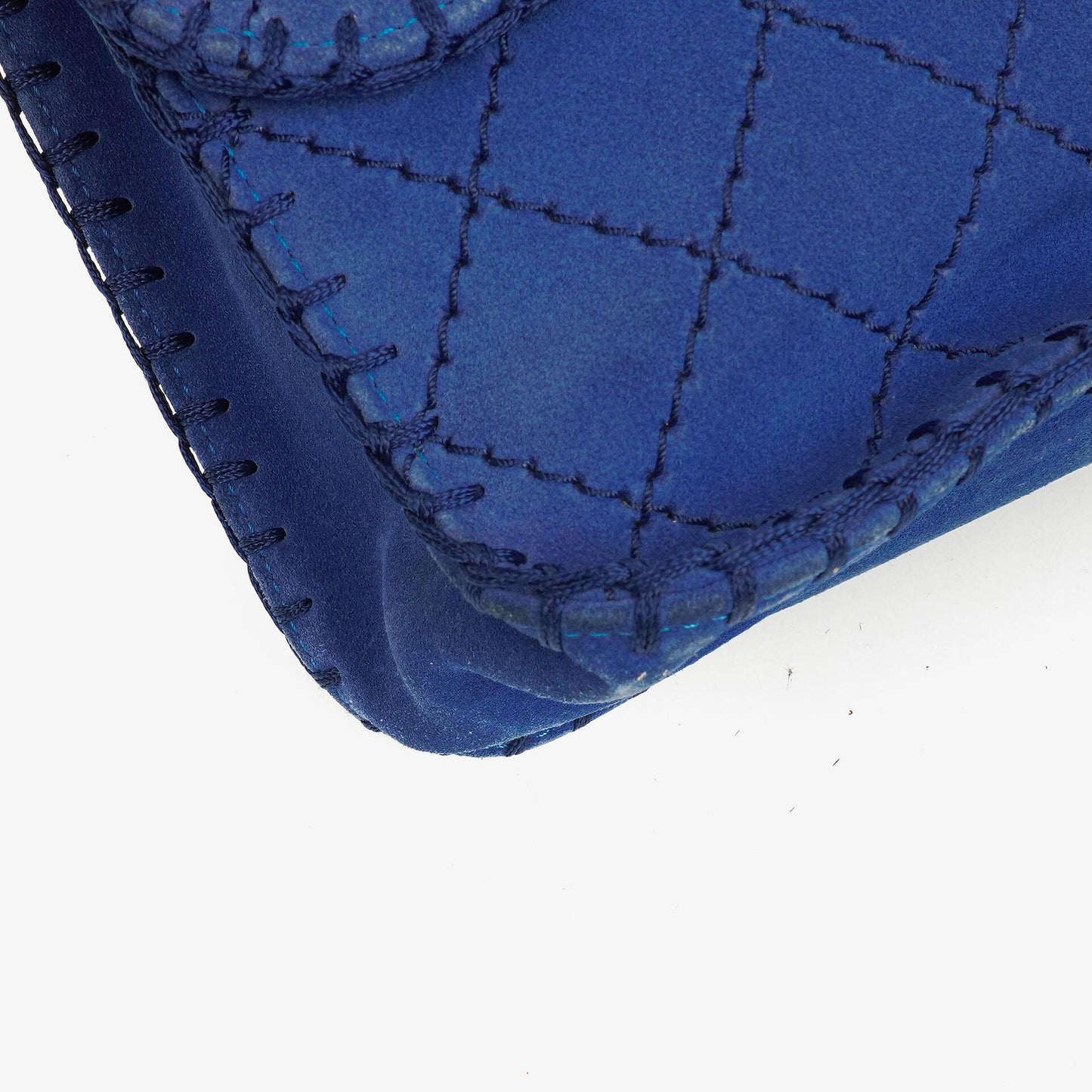 Chanel Blue Quilted Suede Whipstitch Large Flap Bag