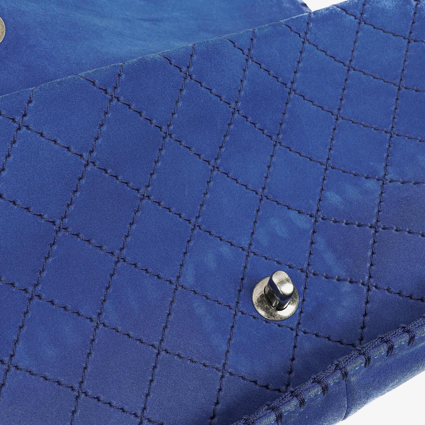 Chanel Blue Quilted Suede Whipstitch Large Flap Bag