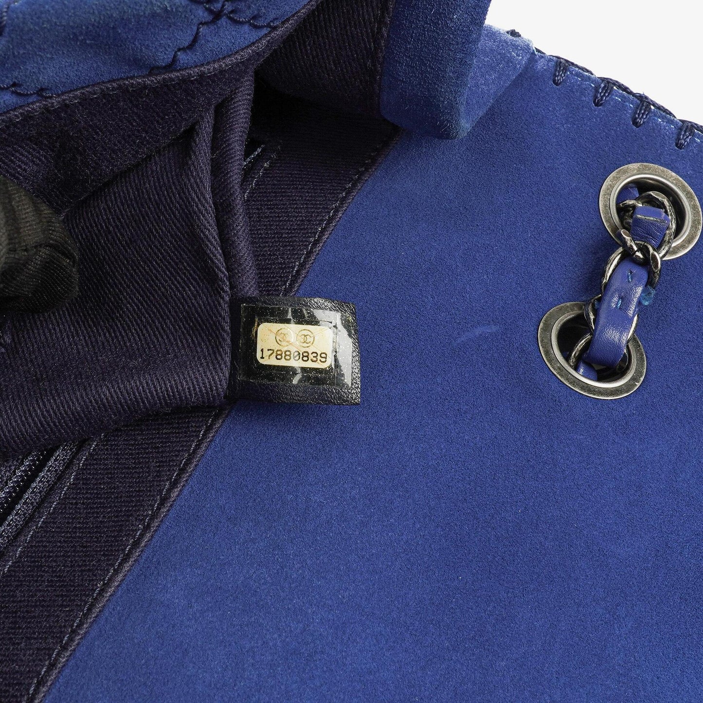 Chanel Blue Quilted Suede Whipstitch Large Flap Bag