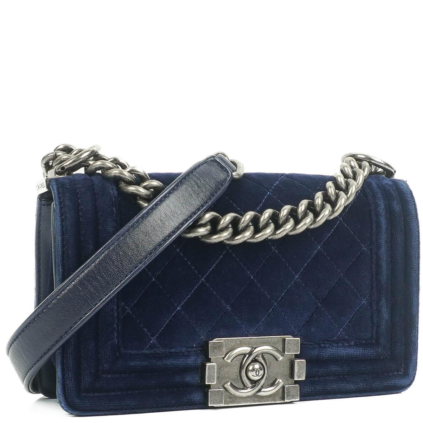 Chanel Small Boy Flap Bag Blue Velvet Ruthenium Hardware