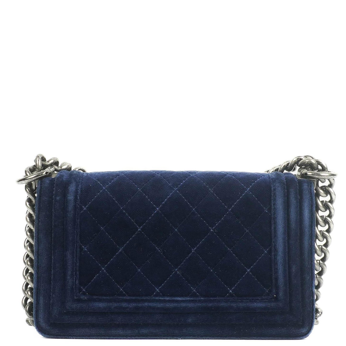 Chanel Small Boy Flap Bag Blue Velvet Ruthenium Hardware