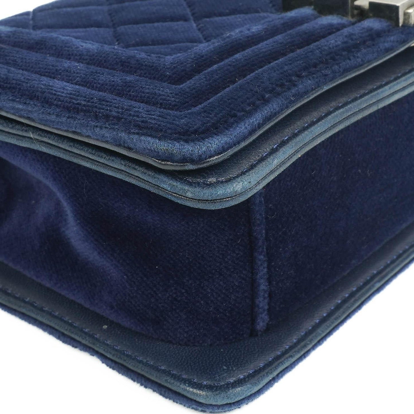 Chanel Small Boy Flap Bag Blue Velvet Ruthenium Hardware