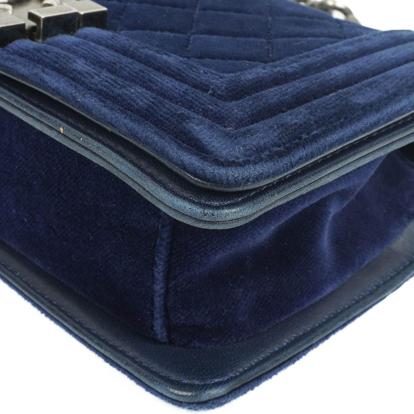 Chanel Small Boy Flap Bag Blue Velvet Ruthenium Hardware