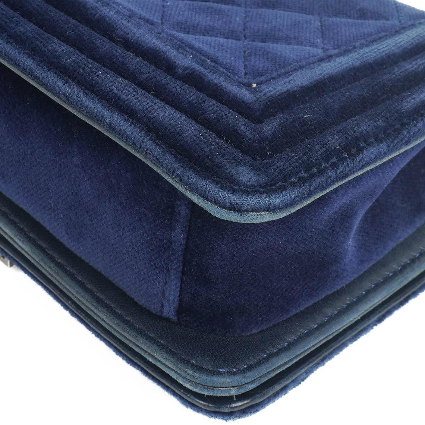 Chanel Small Boy Flap Bag Blue Velvet Ruthenium Hardware