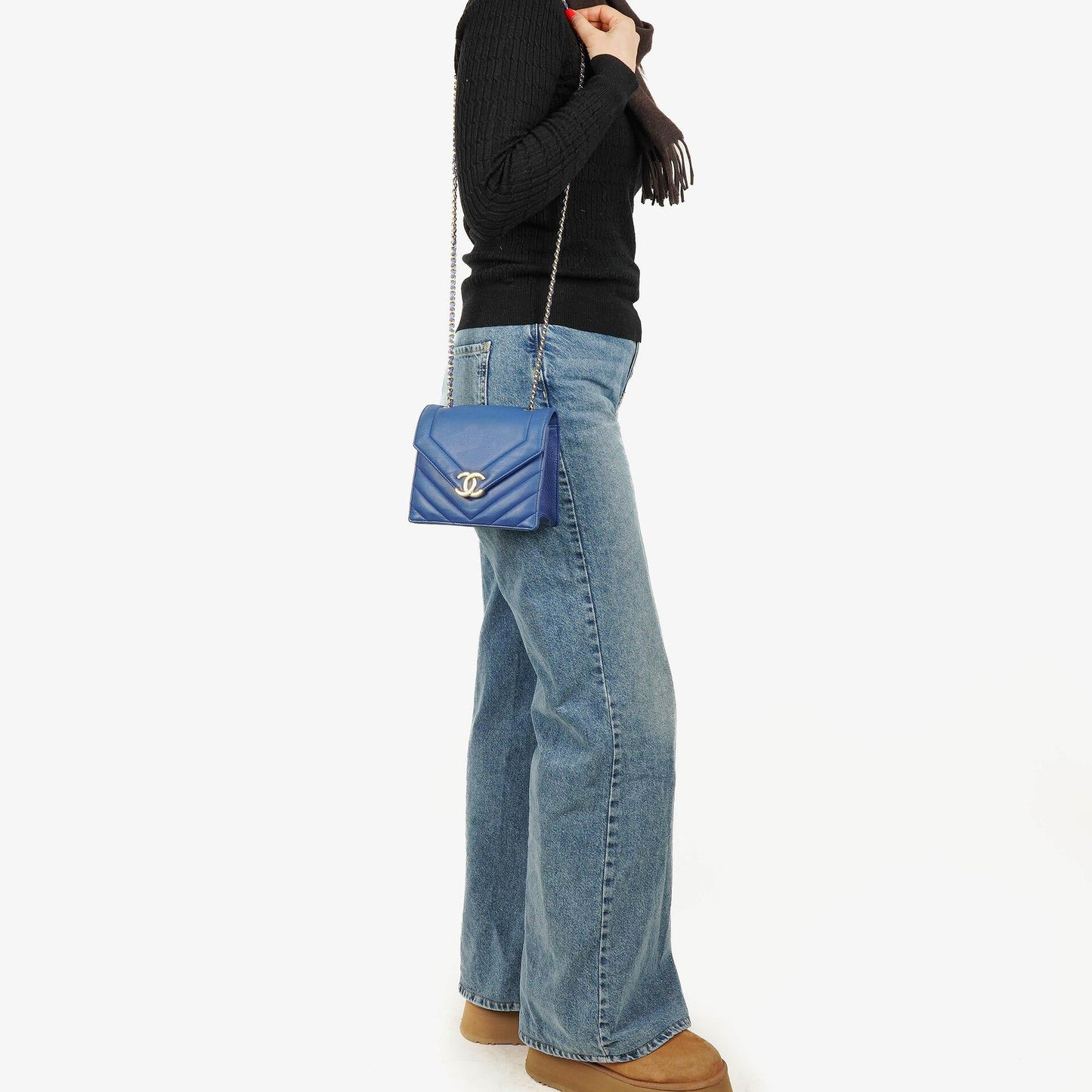 Chanel Blue Small Chevron Leather Envelope Flap Bag